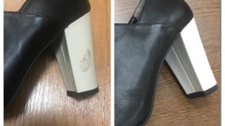 ブーツのエナメルコーティングのヒールに付いた汚れはエナメルに浸透してしまうと取れません